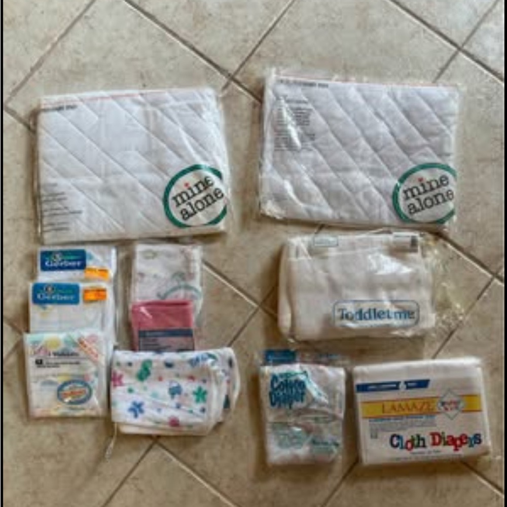 Vintage baby washcloths, cloth diapers  & quilted crib pads-see desc all for $60